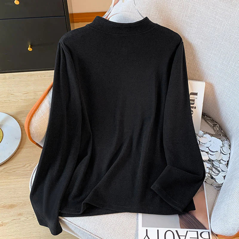 Buddha Stones Spring Solid Color Stand Collar Frog-button Design Women's Cotton Long Sleeve Shirt
