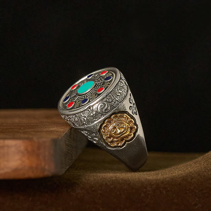 Buddha Stones Copper Bagua Copper Coins Wealth Rotatable Adjustable Ring