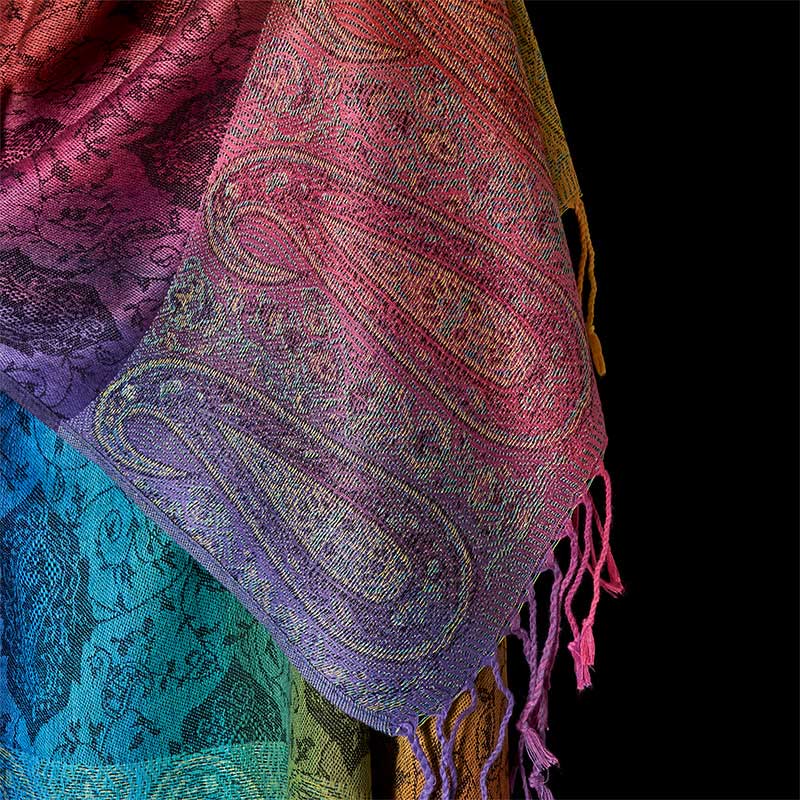 Buddha Stones Spring Colorful Gradient Cashew Flower Pattern Tassel Cozy Scarf Shawl
