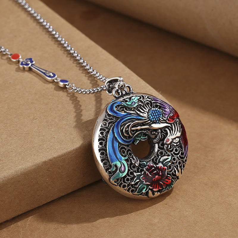 Buddha Stones Phoenix Peony Flower Luck Protection Necklace Pendant (Extra 30% Off | USE CODE: FS30)
