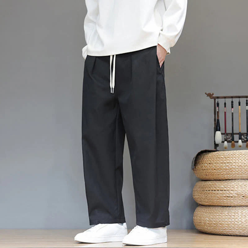 Buddha Stones Fall Solid Color Straight Leg Design Men's Harem Pants With Pockets