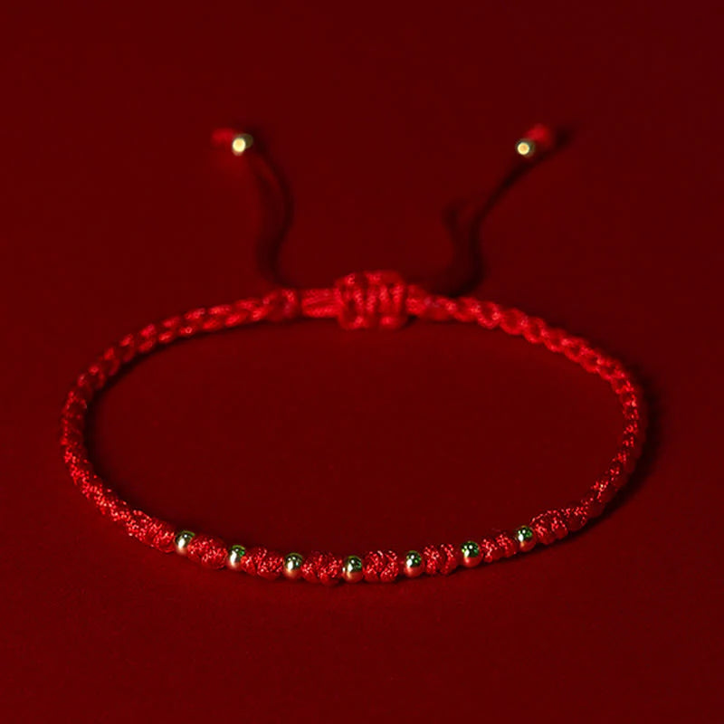 Buddha Stones 925 Sterling Silver Plated Gold Beads Red String Braided Protection Bracelet