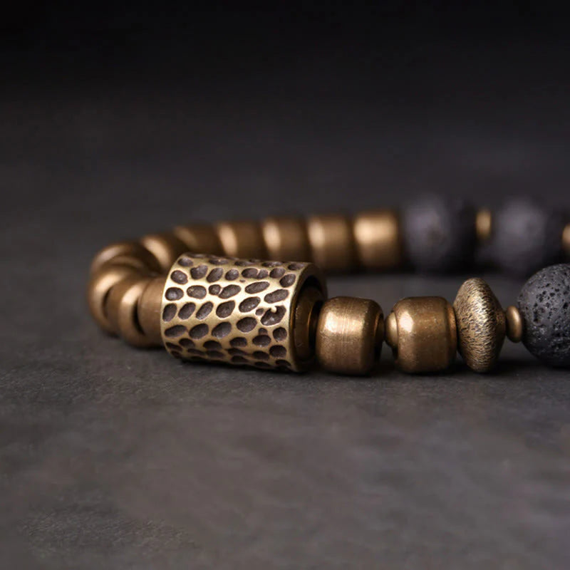 Buddha Stones Lava Rock Stone Rainbow Obsidian Brass Support Healing Bracelet