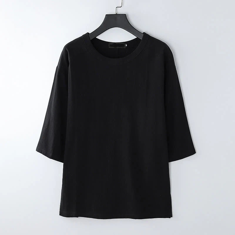 Buddha Stones Summer Casual Crew Neck Men's Half Sleeve Cotton Linen T-Shirt