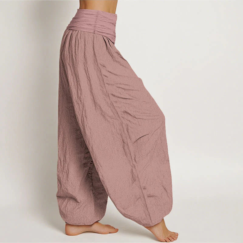 Buddha Stones LightPink Pure Cotton Women's Elastic Waist Harem  Pants