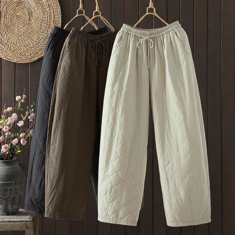 Buddha Stones Rhombus Pattern Cotton Polyester Thick Women's Pants With Pockets