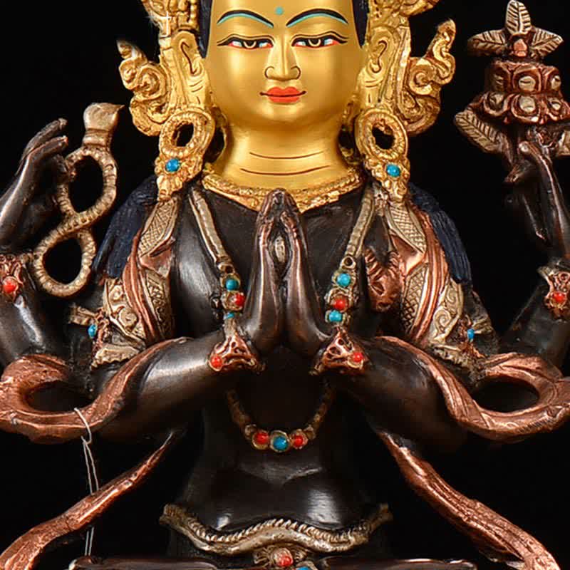 Buddha Stones Bodhisattva Chenrezig Four-armed Avalokitesvara Protection Copper Statue Decoration