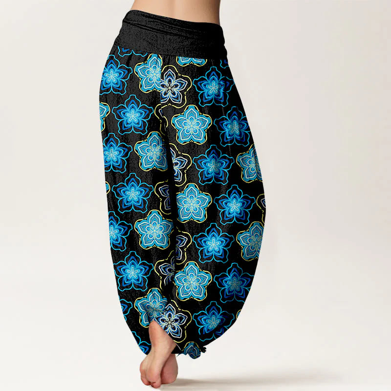 Buddha Stones Cotton Regular Layout Of Five-petal Flower Pattern Women's Elastic Waist Harem Pants
