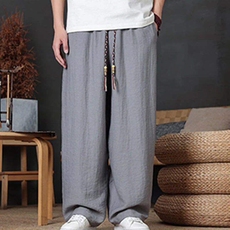 Buddha Stones Casual Plain Color Drawstring Design Men's Pants With Pockets