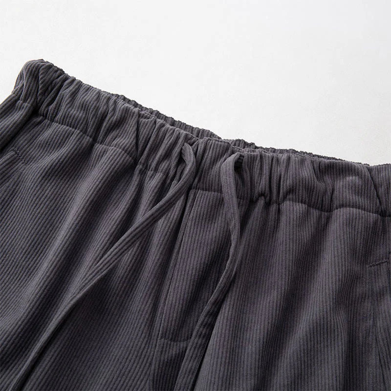 Buddha Stones Winter Men's Drawstring Plain Elastic Waistband Design Corduroy Pants With Pockets