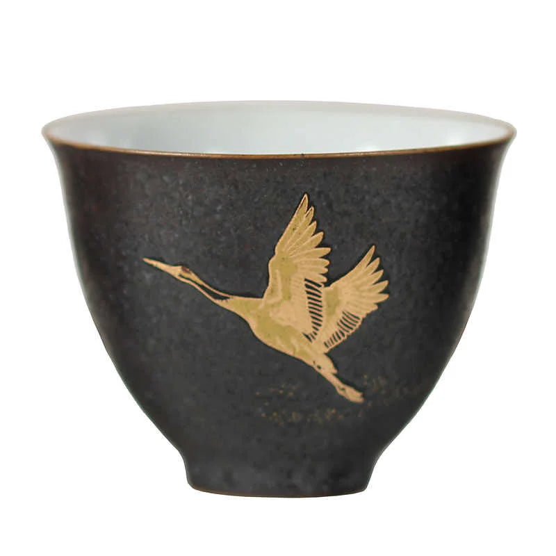 Buddha Stones Small Hand-painted Golden Crane Ceramic Teacup Kung Fu Tea Cup 40ml