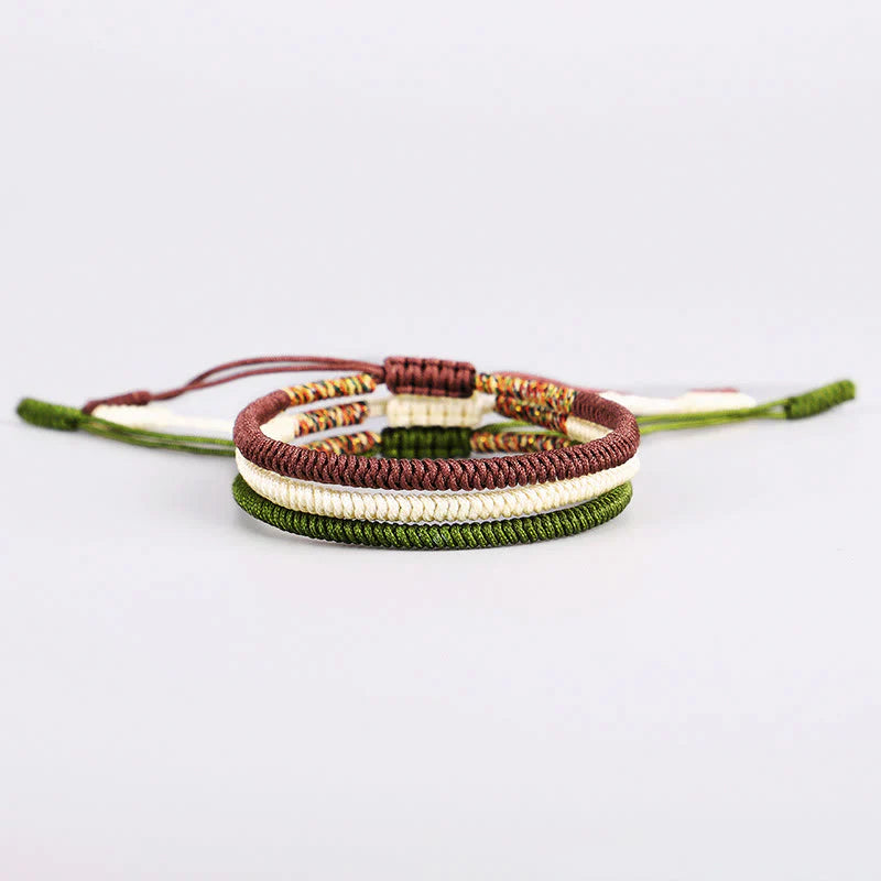 Buddha Stones 3Pcs Tibetan Handmade Multicolored Luck King Kong Knot Auspiciousness Bracelet