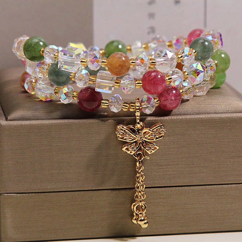 Buddha Stones Colorful Tourmaline Butterfly Wisdom Triple Wrap Bracelet