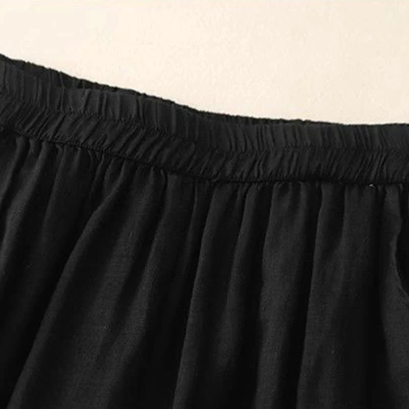 Buddha Stones Side Embroidery Design Women's 7-8 Length Wide Leg Pants With Pockets