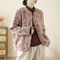 Buddha Stones Women's Long Sleeve Thermal Cotton Printed Florwer Pattern Jacket With Pockets