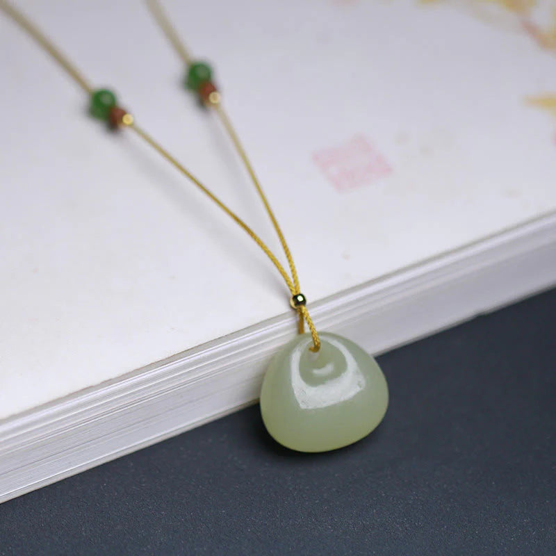 Buddha Stones Natural Hetian Jade Small Bag Pattern Prosperity String Necklace Pendant