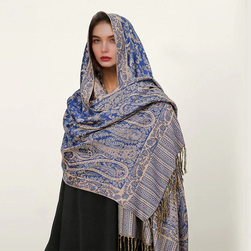 Buddha Stones Ethnic Daily Tibetan Paisley Pattern Tassel Cozy Scarf Shawl