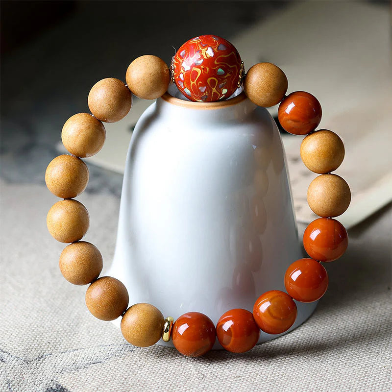 Buddha Stones Lacquer Craft Bead Sandalwood South Red Agated Protection Bracelet