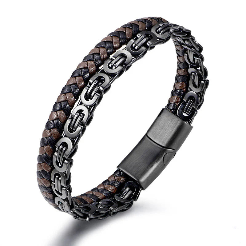 Buddha Stones Link Chain Double Wrap Braided Leather Balance Bracelet