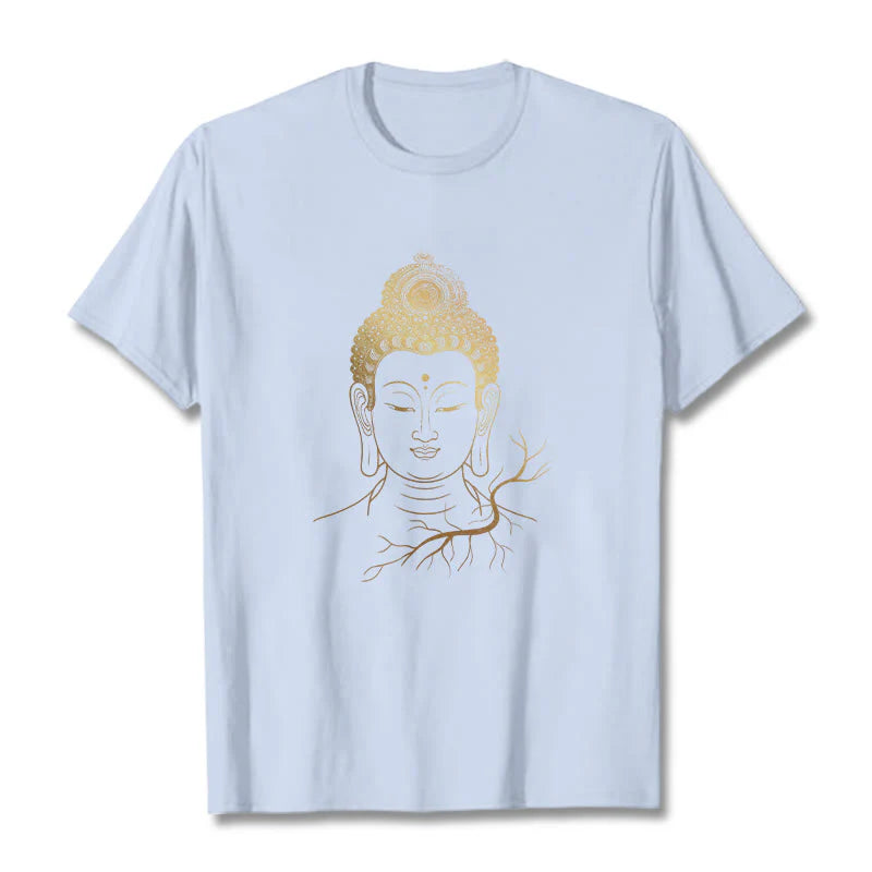 Buddha Stones Golden Meditation Buddha Head Tee T-shirt