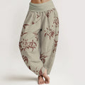 Buddha Stones Pure Cotton Branch Pattern Women's Elastic Waist Harem Pants