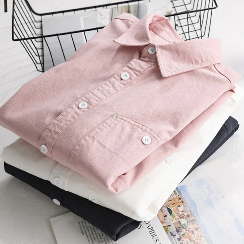Buddha Stones Solid Buttons Down Decorative Pocket Men's Stand Collar Long Sleeve Cotton Shirt