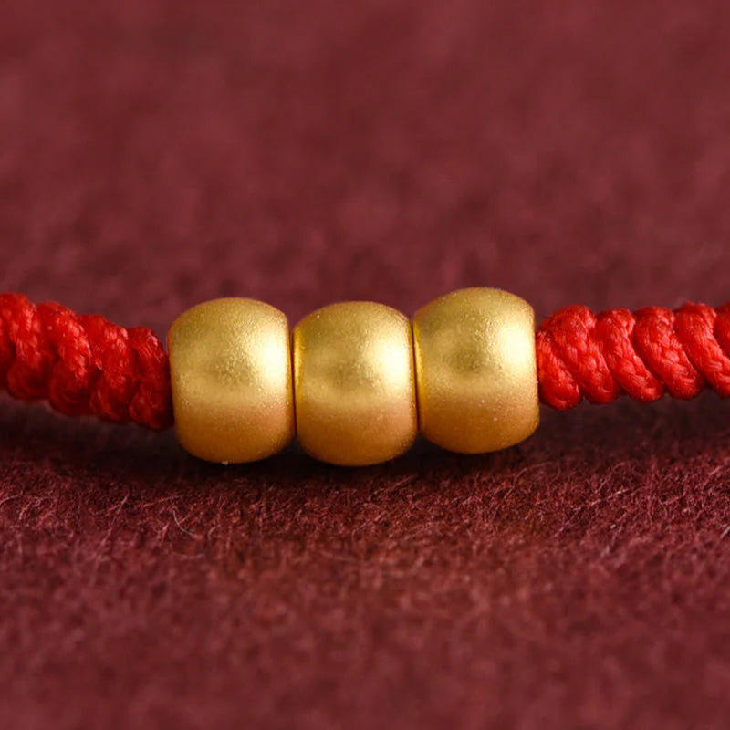 Buddha Stones 999 Gold Mini Three Beads Design Handmade Luck Rope Bracelet Anklet
