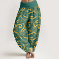 Buddha Stones Pure Cotton Elegant Gorgeous Lotus Scroll Pattern Women's Elastic Waist Harem Pants