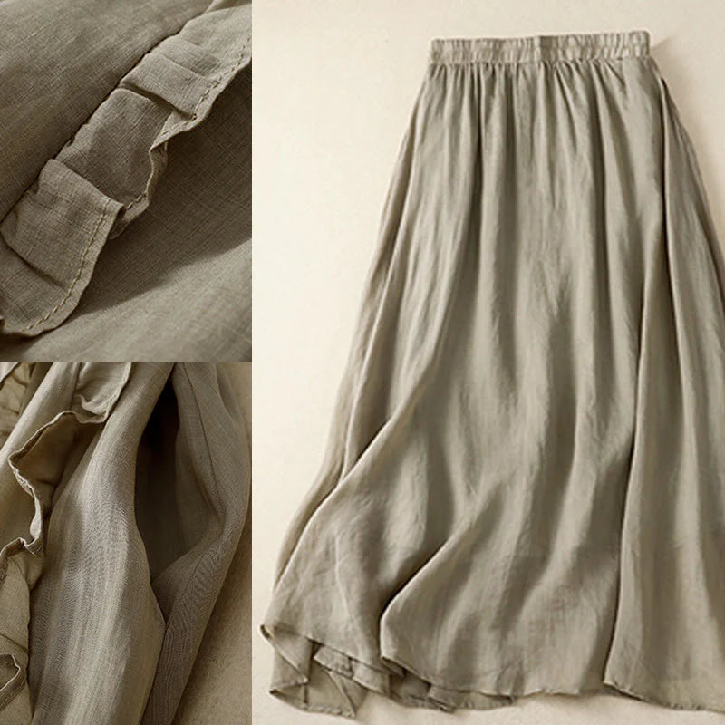 Buddha Stones Summer Plain Ruffle Design Women's Cotton Skirt