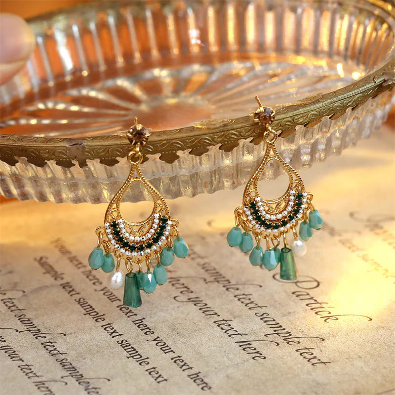 Buddha Stones Teardrop Tassel Copper Self Care Openwork Drop Dangle Earrings