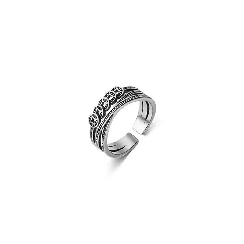 Buddha Stones Copper Coin Wealth Luck Ring