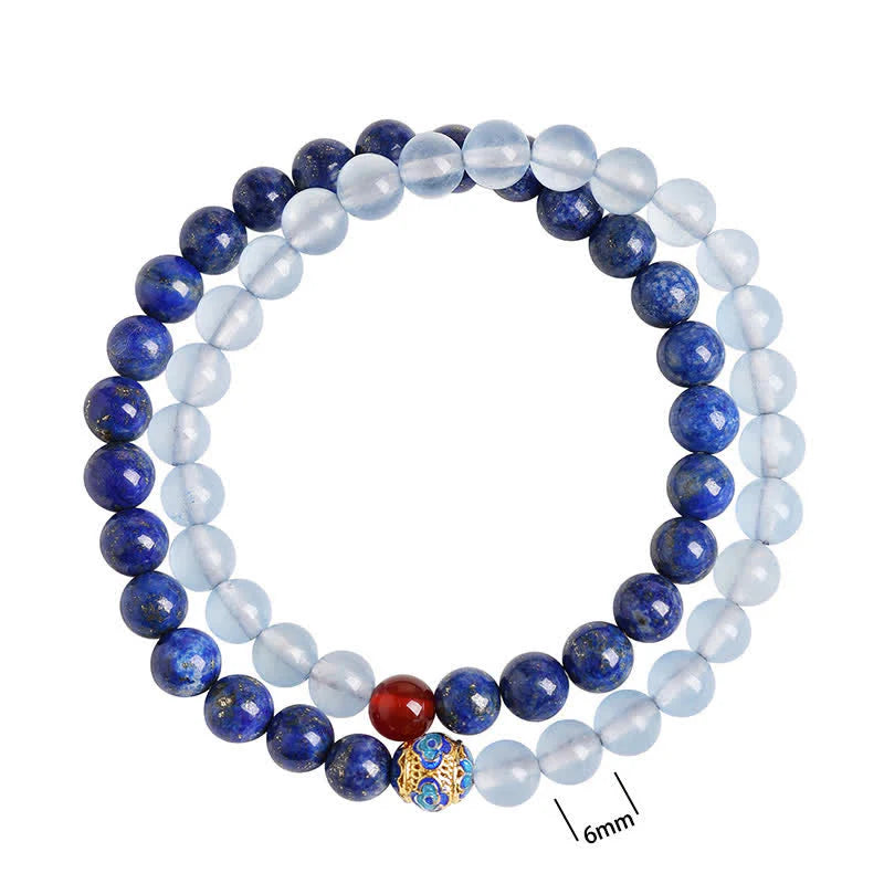 Buddha Stones Lapis Lazuli Aquamarine Red Agate Double Wrap Design Balance Bracelet