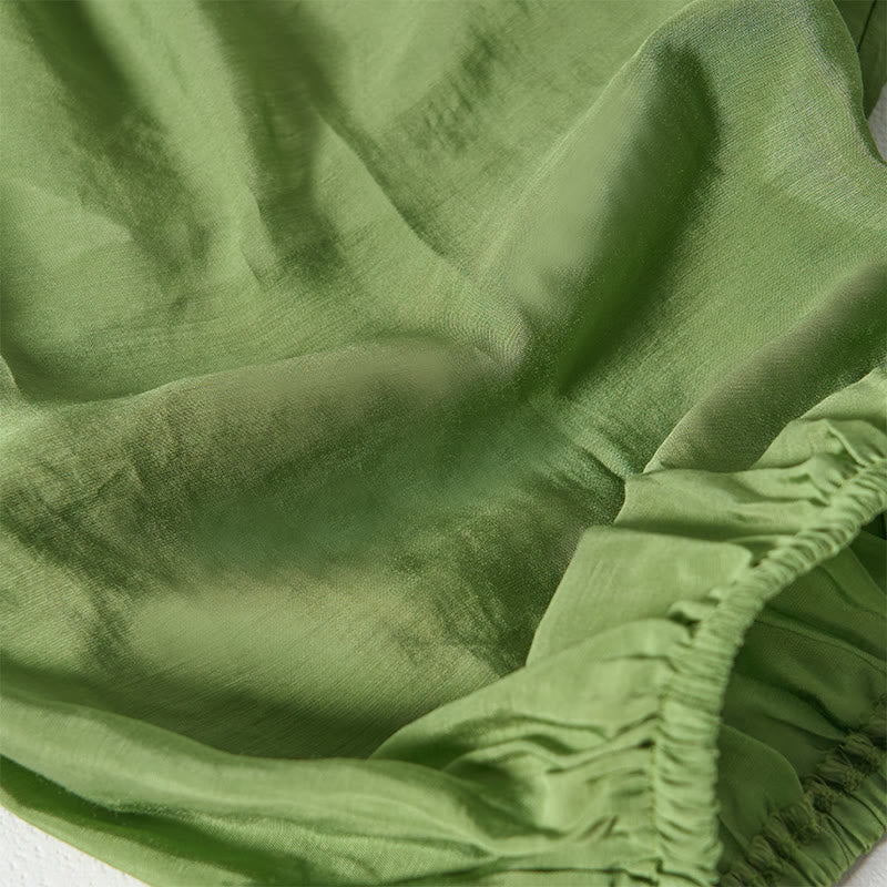 Buddha Stones Summer Green Ankle-Length Cotton Drawstring Women's Pants With Pockets