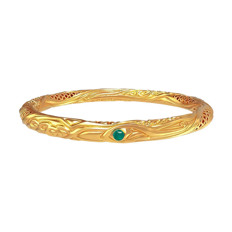 Buddha Stones 999 Sterling Silver Golden Flower Hollow Design Blessing Bracelet Bangle