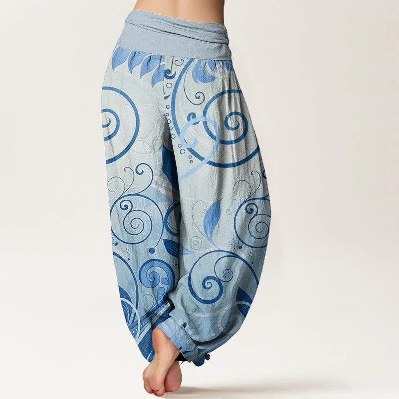 Buddha Stones Cotton Casual Vining Floral Pattern Women's Harem Pants