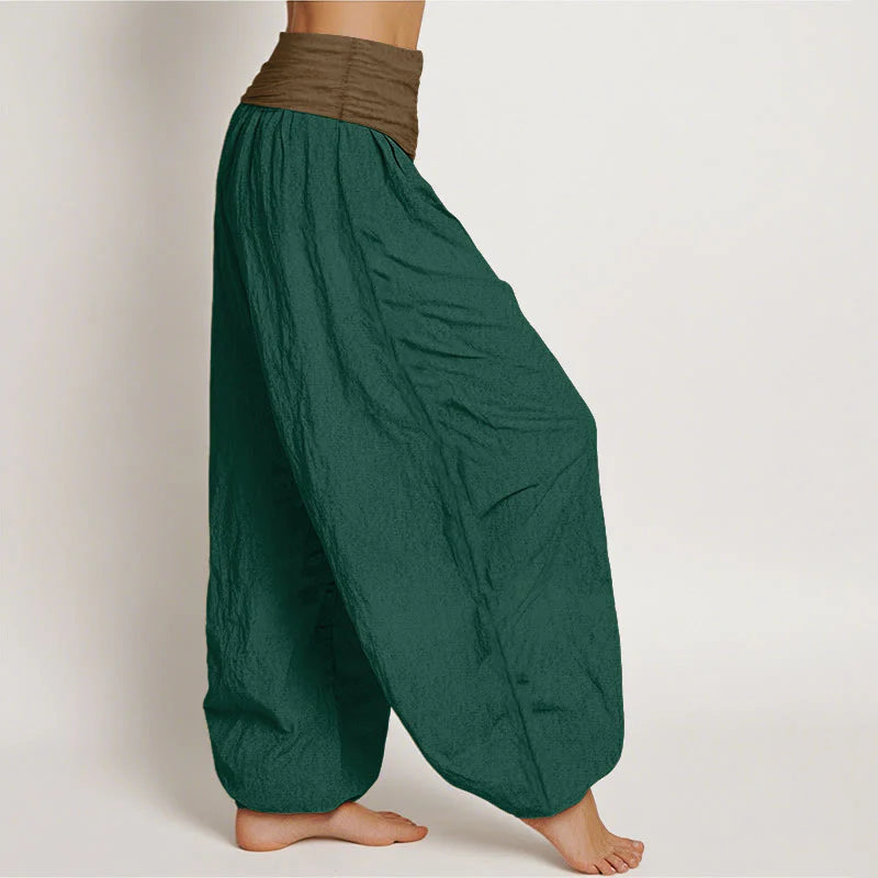Buddha Stones Cotton Black Green Tan Solid Color Women's Elastic Waist Harem Pants