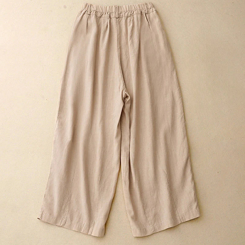 Buddha Stones Solid Color Cotton Women's Wide Leg Pants With Pockets