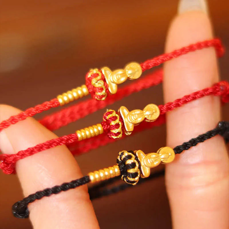 Buddha Stones Formless Buddha Lotus Knot Red String Protection Braided Bracelet