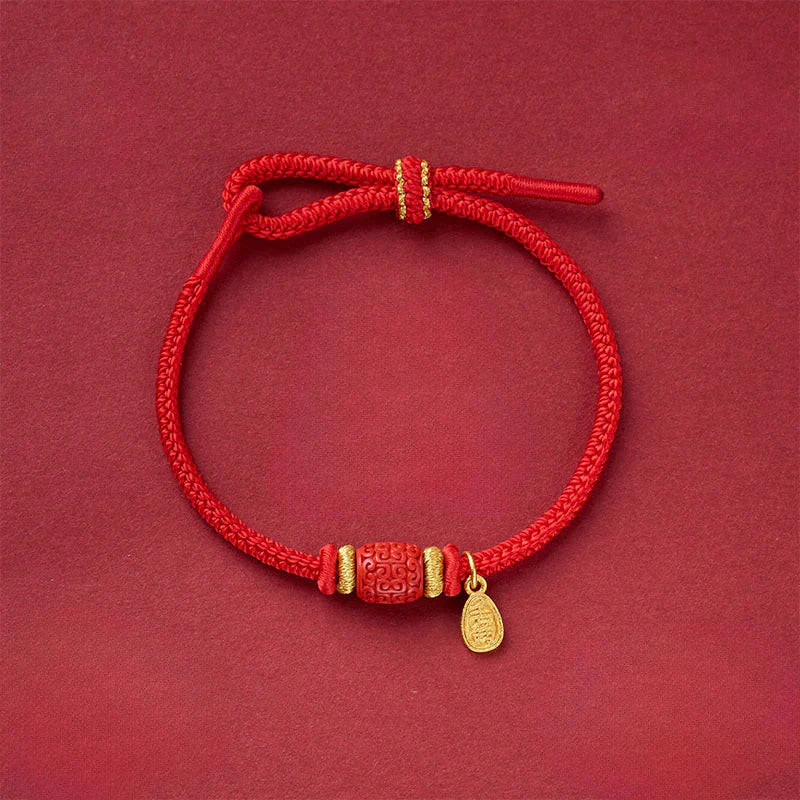 Buddha Stones Om Mani Padme Hum Fu Character Copper Red String Luck Bracelet