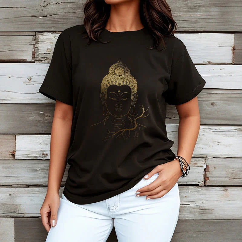 Buddha Stones Golden Meditation Buddha Head Tee T-shirt