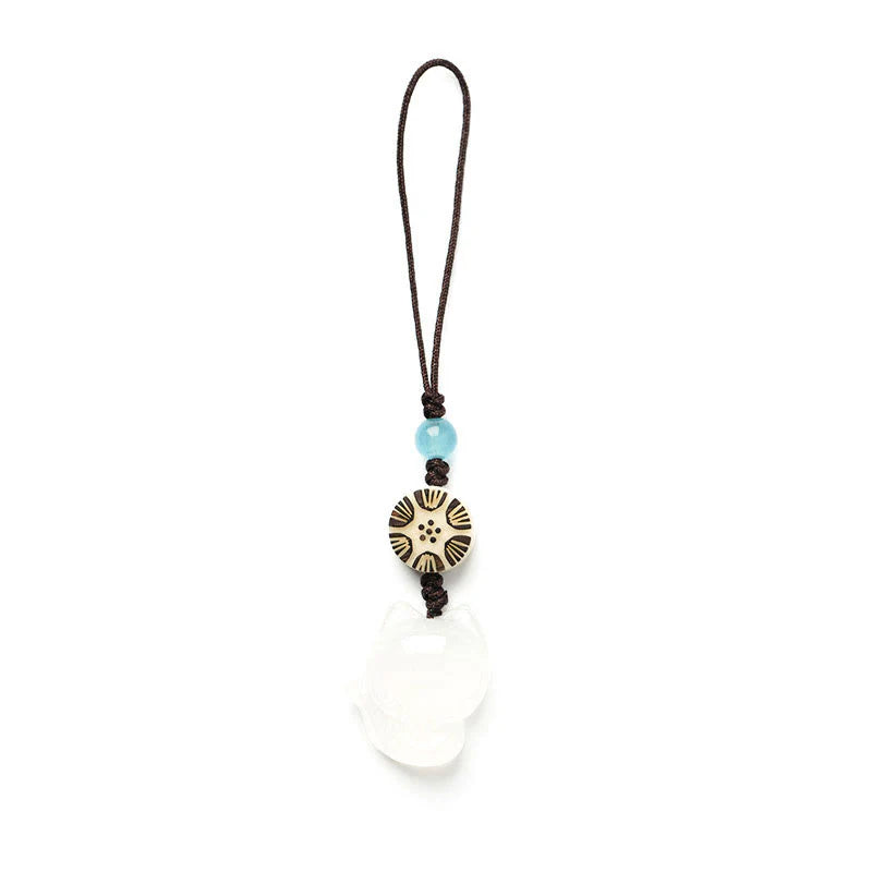 Buddha Stones Natural Chalcedony Fox Harmony Phone Hanging Decoration