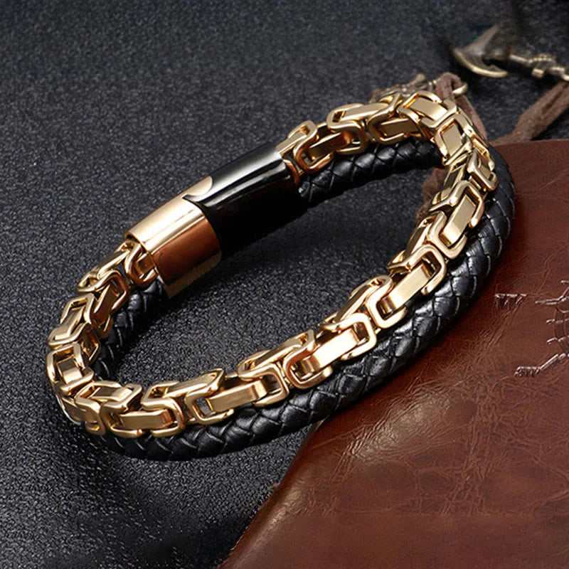 Buddha Stones Link Chain Double Wrap Braided Leather Balance Bracelet
