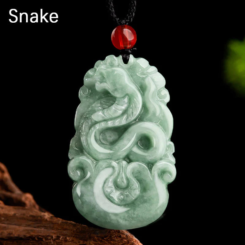 Buddha Stones Natural Green Jade 12 Chinese Zodiac Luck Prosperity Necklace Pendant