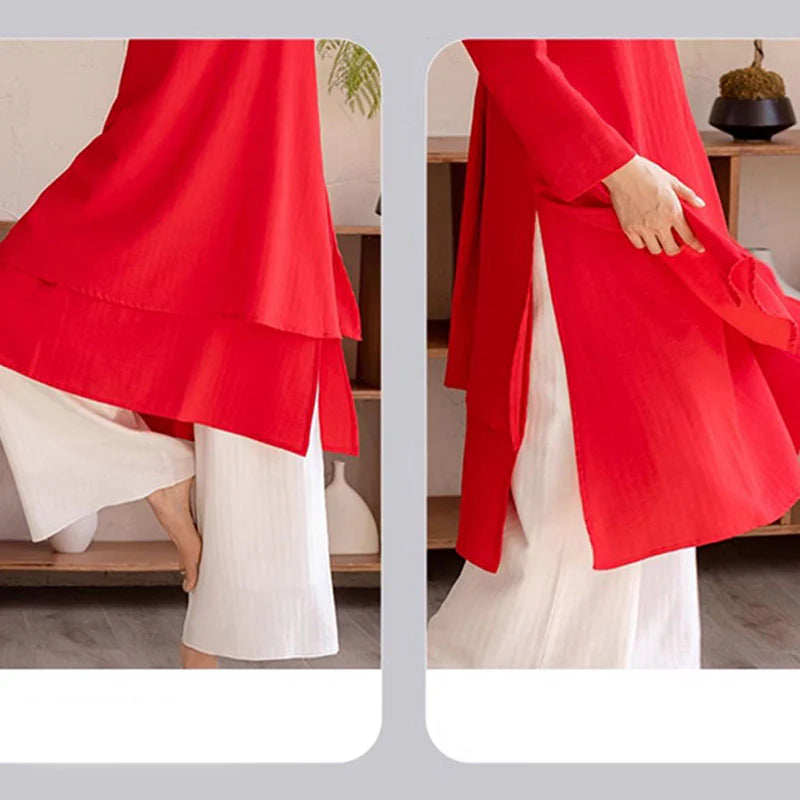 Buddha Stones 2Pcs Simple Design Tai Chi Meditation Yoga Clothing Top Pants Women's Set (Extra 30% Off | USE CODE: FS30)