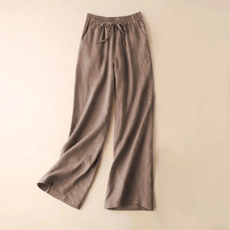 Buddha Stones Casual High Waist Lace-up Wide Leg Pants With Pockets