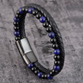 Buddha Stones Black Onyx Lazurite Lapis Lazuli Titanium Steel Positive Self Care Leather Bracelet
