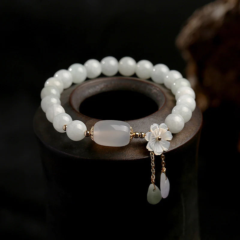 Buddha Stones Hoping for Purity and PeaceNatural White Jade Bracelet Includes Gift Message Card