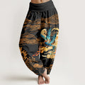 Buddha Stones Phoenix Mountains Landscape Pattern Women's Elastic Waist Harem Pure Cotton Pants