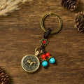 Buddha Stones Year of the Horse Bringing in Wealth and Treasure Brass Key Chain