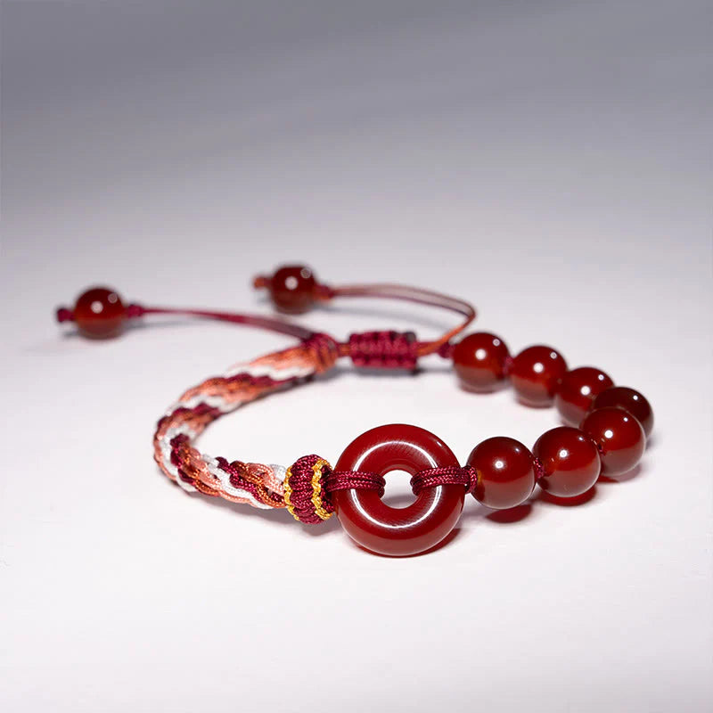 Buddha Stones Natural Red Agate Peace Buckle Logical Thinking Red Rope Bracelet